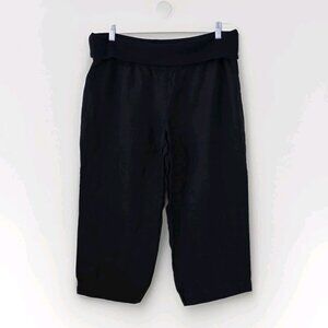 Lauren Vidal Capri Pants Women XXXL Black Pull On Foldable Elastic Waist Linen